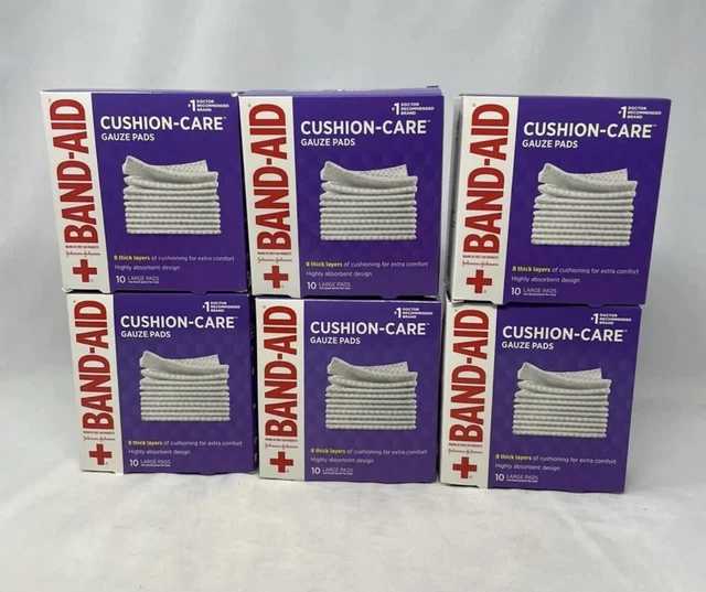 BANDAID FIRST AID Large Gauze Pads, 4" X 4", 10 Count, Pack of 6 (60