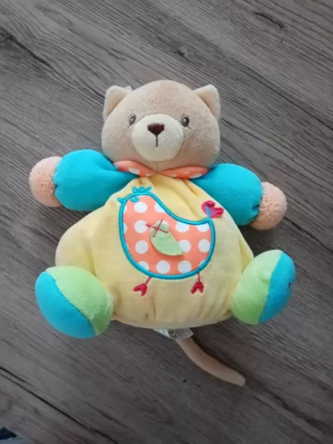 Doudou Peluche Kaloo Chat Boule Bleu Jaune Poussin Oiseau Poule