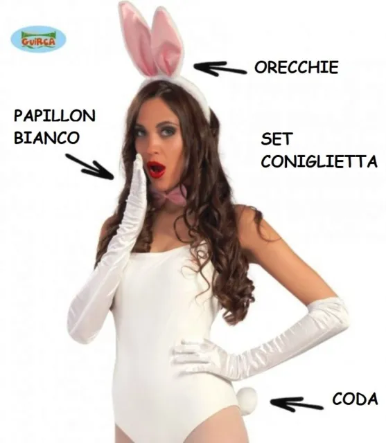 Carnevale Halloween Kit Coniglio Rabbit Set 3 Pezzi Orecchie Coda E Papillon