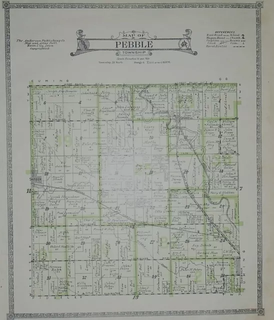 Vintage 1918 Historical Railroad & Plat Map ~ PEBBLE Twp. DODGE Co. NEBRASKA