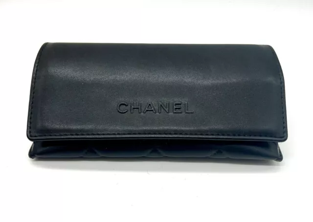 CHANEL BLACK QUILTED LEATHER EYEGLASS SUNGLASSES CASE Made In Italy