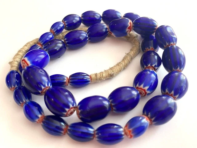 Vintage Old Venetian Layer Drawn Chevron African Trade Beads Necklace