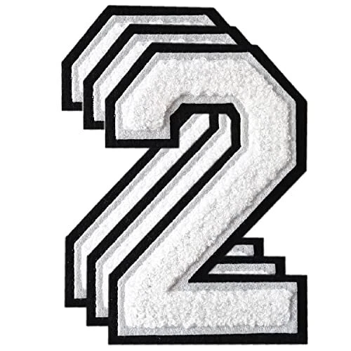TXSN 3PCS White Chenille Numbers Patch Large Size 4-1/2" Iron on Number Patch...