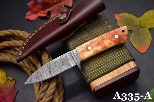Custom Damascus Steel Skinning Hunting Knife Handmade,Camel Bone Handle (A335-A)