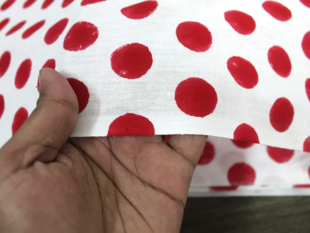 0.9m Indien Main Bloc à Pois Coton Imprimé Tissu Couture Matériel Artisanat UK