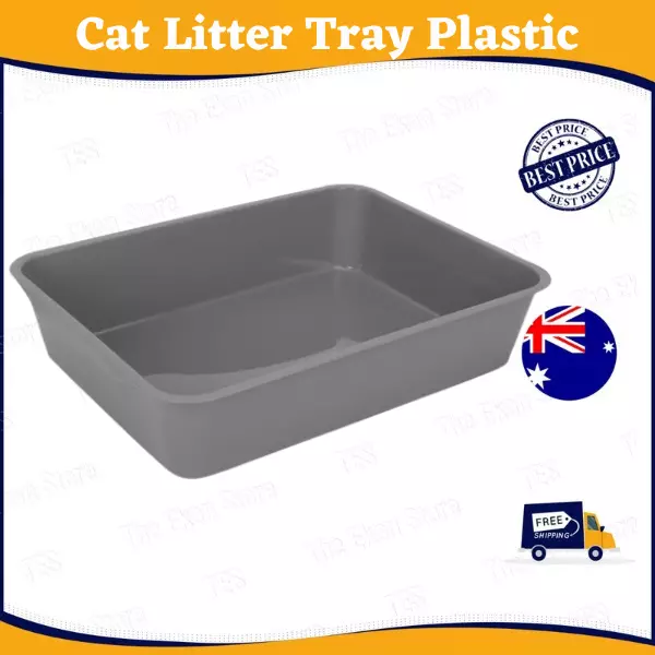 Cat Litter Tray Plastic - Kitten Toilet Pan Trays Box Cleaning Grey