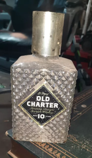 Vtg Old Charter Kentucky Straight Bourbon Whiskey Empty Glass Decanter Bottle