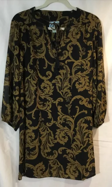 NWT CeCe Cynthia Steffe Women's Dress Sheer w/Slip Long Sleeve Tie Front Size 12