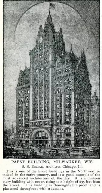 Orig. 1892 ad shows Milwaukee WI-Wisconsin, Pabst Building, Demolished In 1981