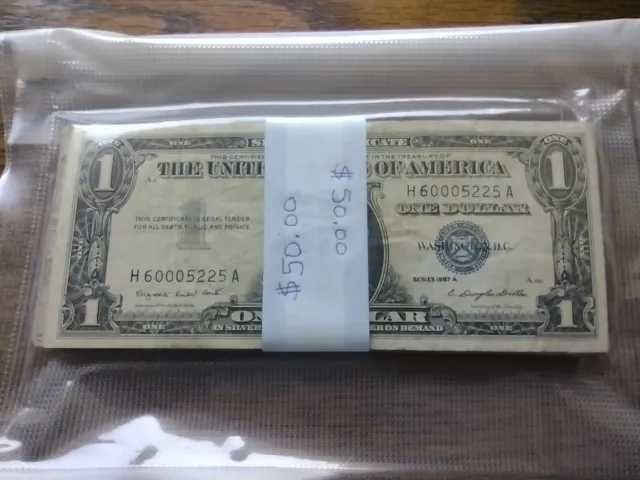 50 - US Currency, 1957 $1 One Dollar Silver Certificate Blue Seal .