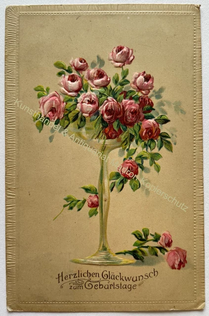 ak-alte-postkarte-motiv-geburtstag-gl-ckwunsch-um-1909-litho-blumen