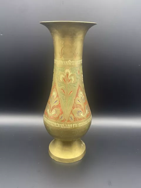 Vase En Laiton Indien Graver À La Main Vintage