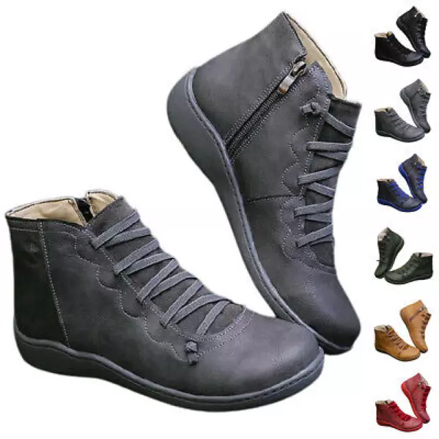 Womens  Booties Flat Wedge Heel Zip Up Ladies Winter Warm Ankle Boots Work Shoes