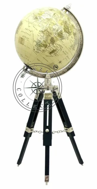 Handmade Globe World Map With Black Tripod Stand Nautical Table Décor