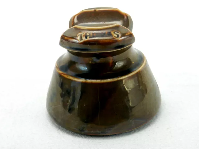 Antique Porcelain Electrical Insulator, Thomas, Brown & Black Marbled, #INSBN02
