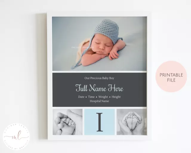Printable Personalised Baby Birth Detail Print - Nursery Wall Art