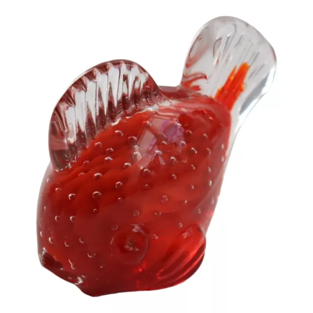 Art Glass Koi Fish Paperweight Hand blown Red Sculpture Figurine Vintage