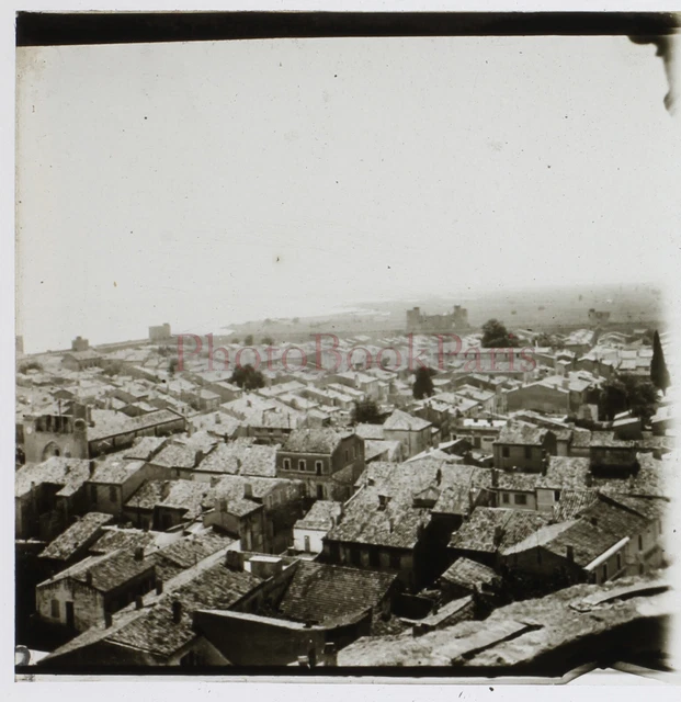 FRANCE Aigues-Mortes Panorama 1932 Photo Stereo Plaque de verre Vintage