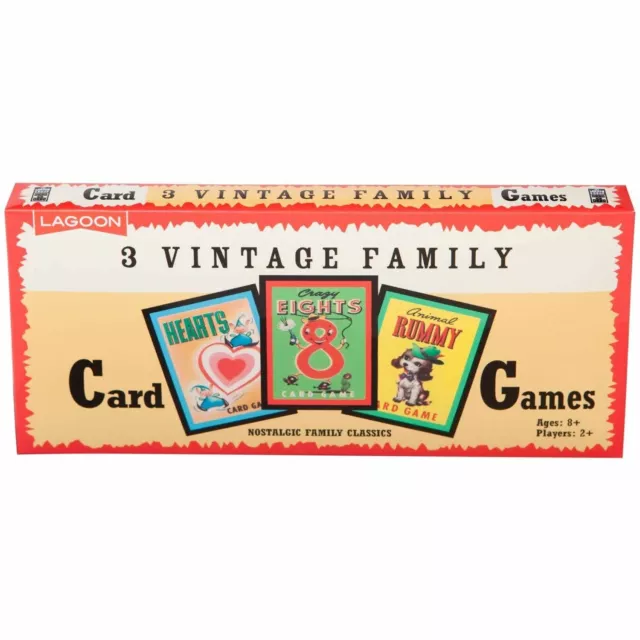 Vintage Family Playing Card Games Hearts Animal Rummy Crazy 8s Collection Set