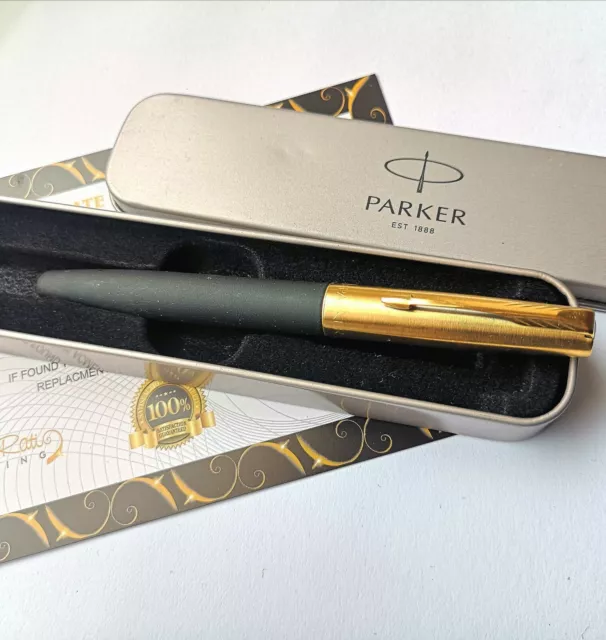 24ct Gold Plated Black Parker Frontier Fountain Writing Pen IGift Tin Ink 24k