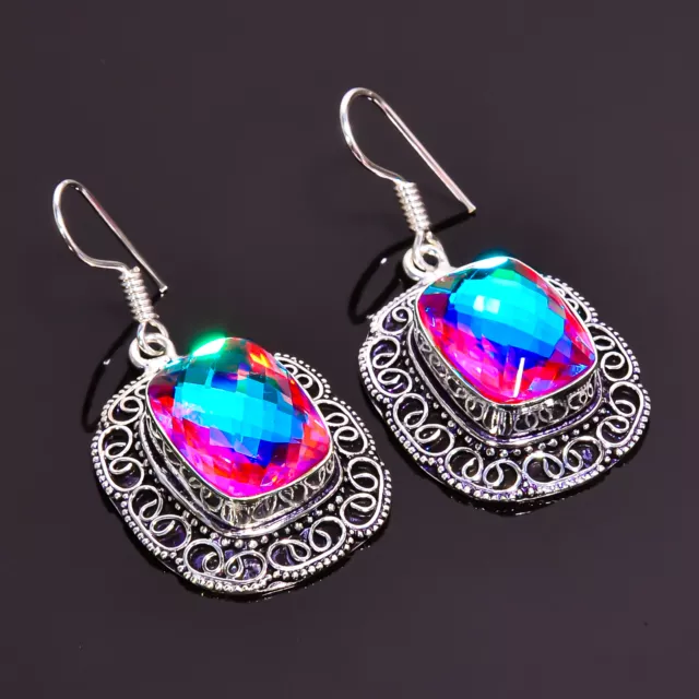 Boucles d'oreilles angulaires vintage en argent sterling 925 pierre...