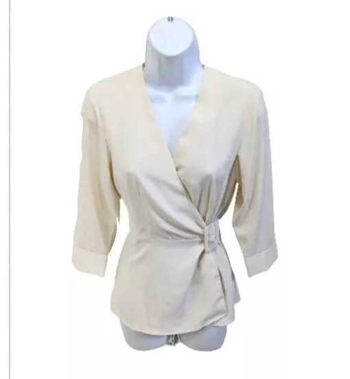 Topshop Buckle Wrap Top Womens Sz 4 Cream Beige Long Sleeve Blouse Business