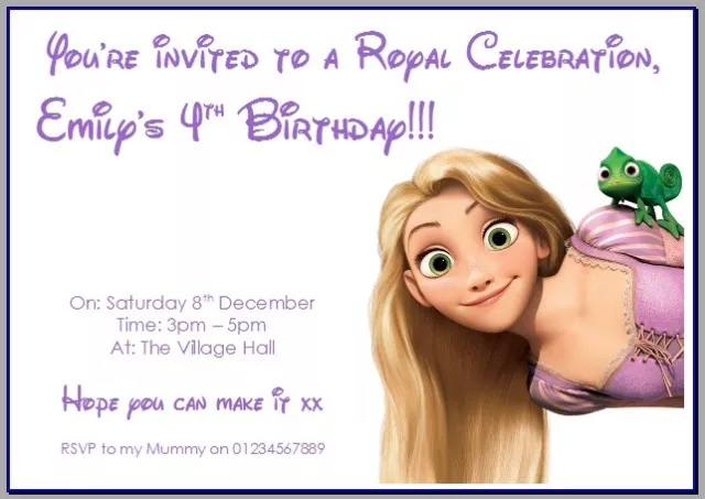 personalised photo paper card party invites invitations DISNEY TANGLED RAPUNZEL