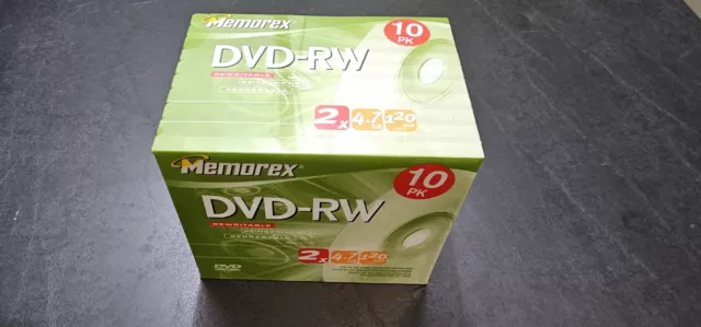 10 Pack Memorex DVD+RW's 4.7 GB 120 Min with slim cases (new, sealed)