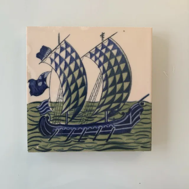 William de Morgan Style design tile Sailing ship with sails (A)