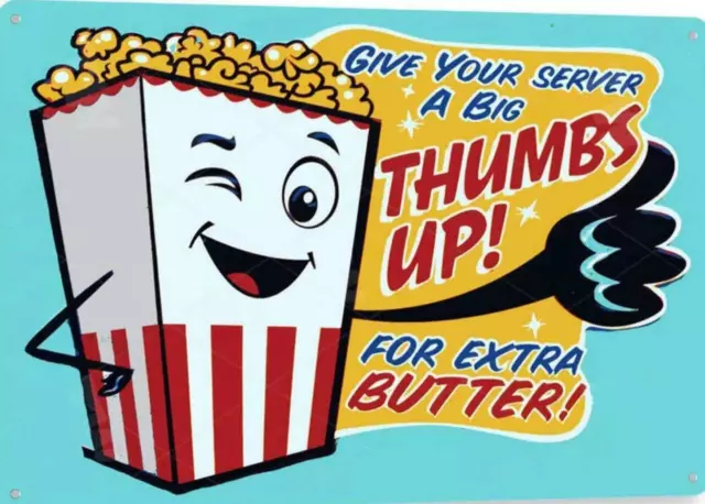 Metal Tin Sign Popcorn Snack Movie Cinema Vintage Retro Novelty Wall Decal Art