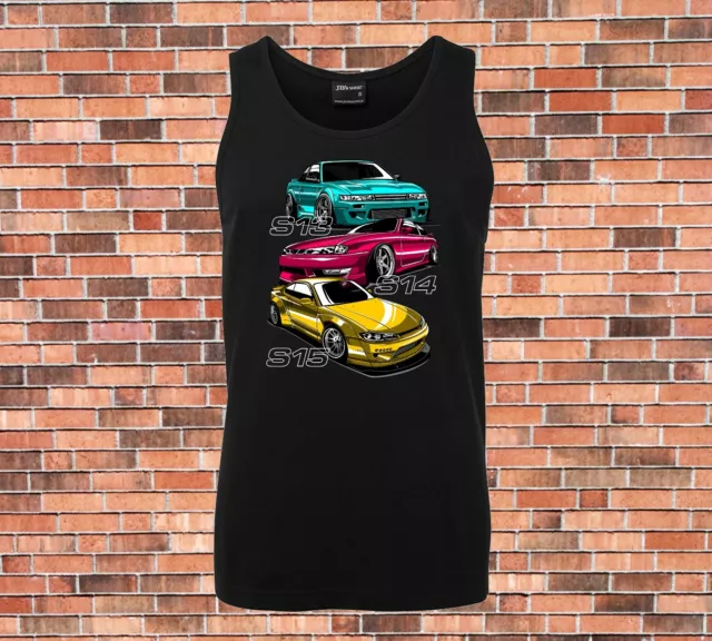 JB's Black Singlet Nissan s-chassis S13 S14 S15 Cool New Design Sizes to 5XL