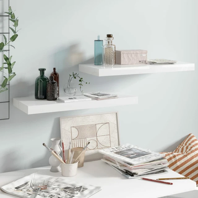 Homgoday Scaffali a Parete 2 pz Bianco Lucido 60x23,5x3,8  in MDF, Mensola J7R7