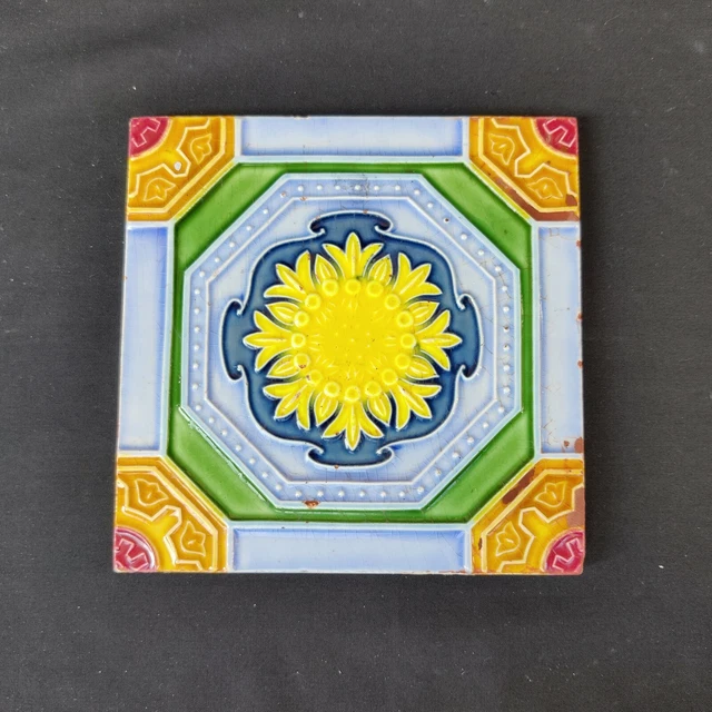 1940s Vintage Majolica Decorative Nouveau Architecture Furniture Tile 4Pcs Japan 5