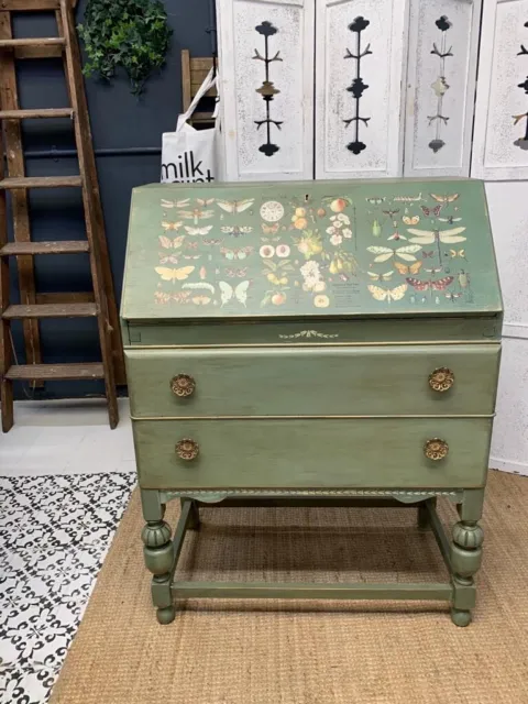 Green Vintage Bureau Writing Desk Hand Painted