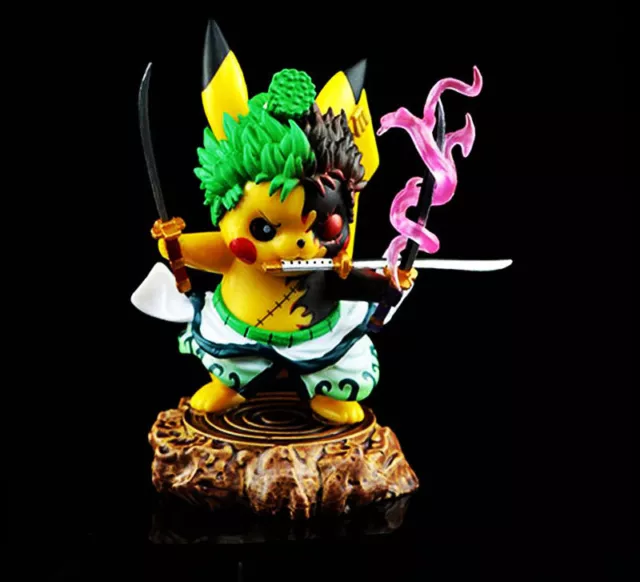 POKEMON 12cm Anime Figure Pikachu x One Piece Zoro Luffy Ace Collection Gift