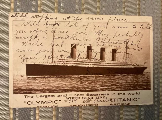 Pre-Sinking Olympic Titanic Postcard June 22, 1912 1-Cent Stamp White Star Line