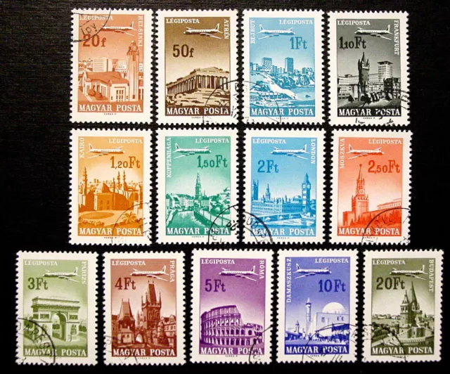 Hungary, Air Post, 1966-67 Plane Over Cities, Scott C262-274, 13 Stamps, CTO