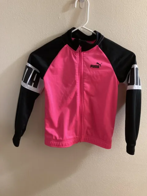 Girls Puma Long Sleeve Full Zip Activewear Jacket, 6X, Pink With Black Sleeves