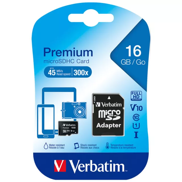 kQ Verbatim MicroSDHC 16 GB Class 10 Premium Speicherkarte mit Adapter