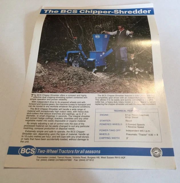 BCS WOOD CHIPPER Shredder Tracmaster Original 1980s Vintage Sales