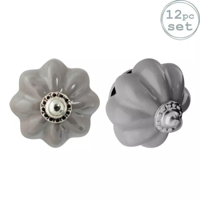 12x Gris Bloc 4.5cm Floral Céramique Boutons de Tiroir Armoire Poignées de Porte