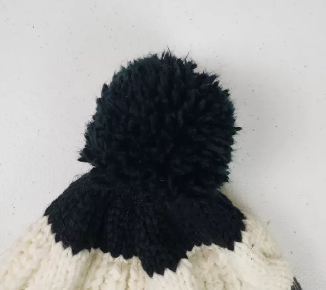 Black White and Gray Color Block Cable Knit Beanie With Pom Pom Womens One Size 3