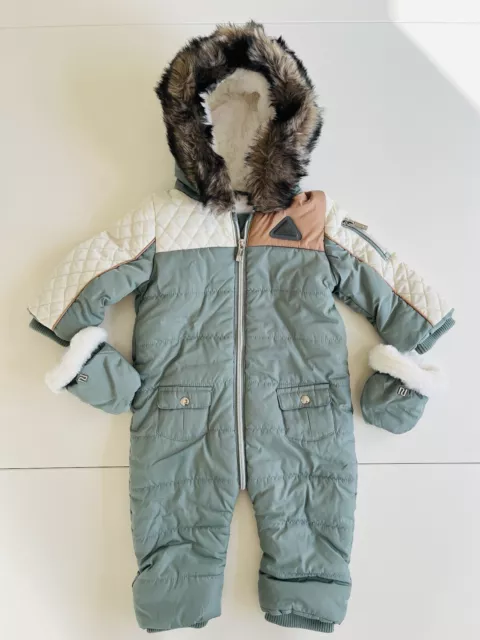 RIVER ISLAND BABY Boy Green Hooded Snowsuit And Mittens 6 9 Months 25.00 PicClick UK