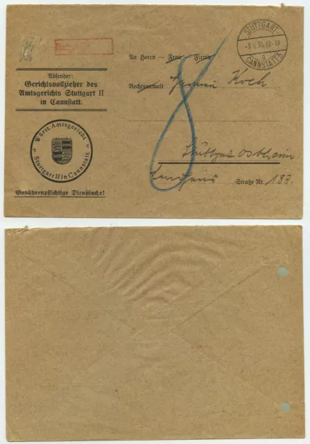 78472 - Portopflichtige Dienstsache - Stuttgart-Cannstatt 3.6.1930 - Nachgebühr