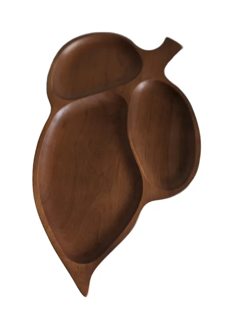 Wooden 70s Style Serving Platter Leaf Design With 8 Small Forks 30cm Long