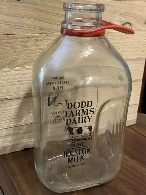 Vintage Dodd Farms Dairy Pure Holstein Milk Half Gallon Glass Jug - Corry PA
