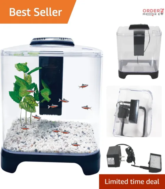 Space-Saving Betta Fish Tank Kit - LED Light - Internal Filter - 1.5 Gallon