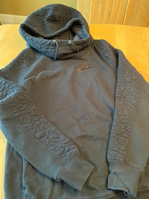 Nike Quilted Rally Hoodie Cowl Neck Black Embroidered Check Spellout Women Sz S