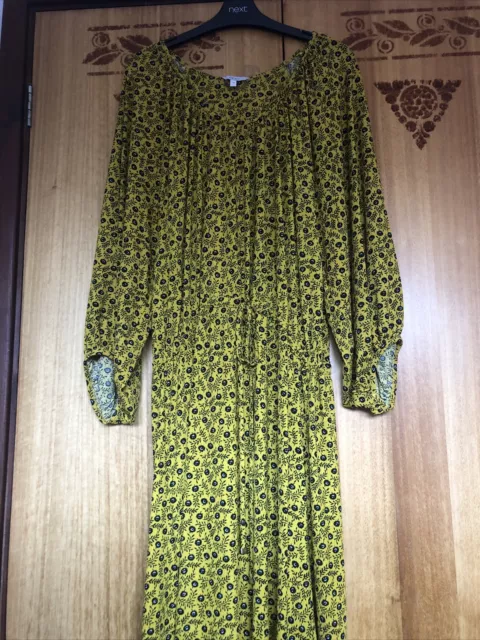 Next Dress Size 20 Mustard With Black Floral Print