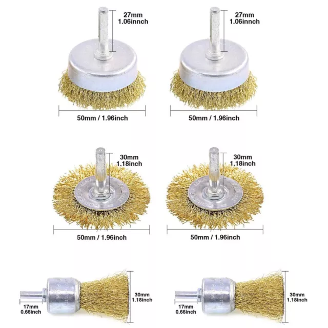 6PC Wire Wheel Cup Brush Set Coarse Crimped Carbon Steel Shank Drill Attachments 2